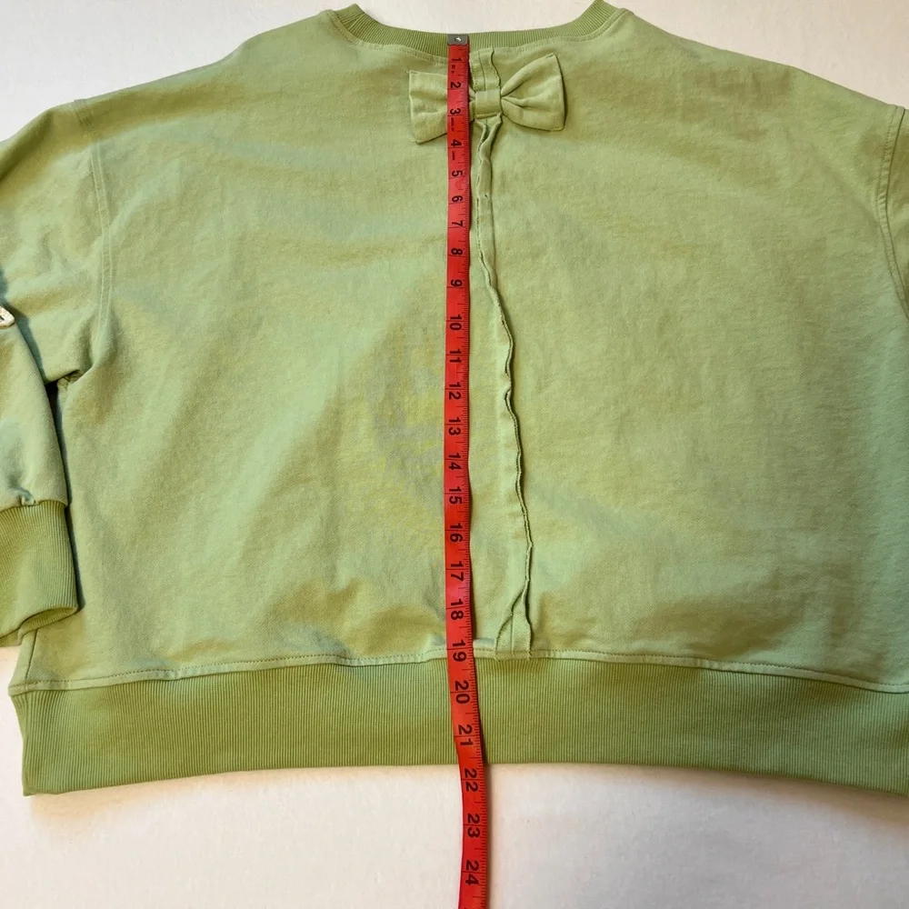 Easel Sage Green Appliqué Pullover Sweatshirt Top with Bow Details 100% Cotton - Picture 9 of 9